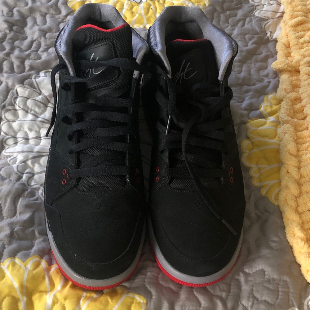 Jordan Black and Red Mid-Top Sneaker with Speckled Midsole good condition